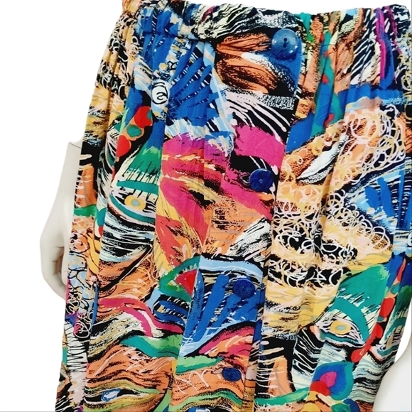 Vintage 90s Handmade Skirt size Medium to Large Rayon Abstract Mask Face Print - Picture 2 of 6